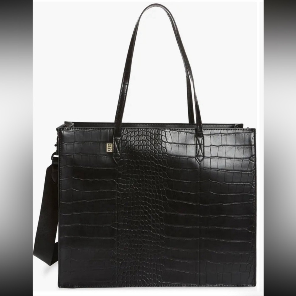 Beis The Large Work Tote in Black Croc